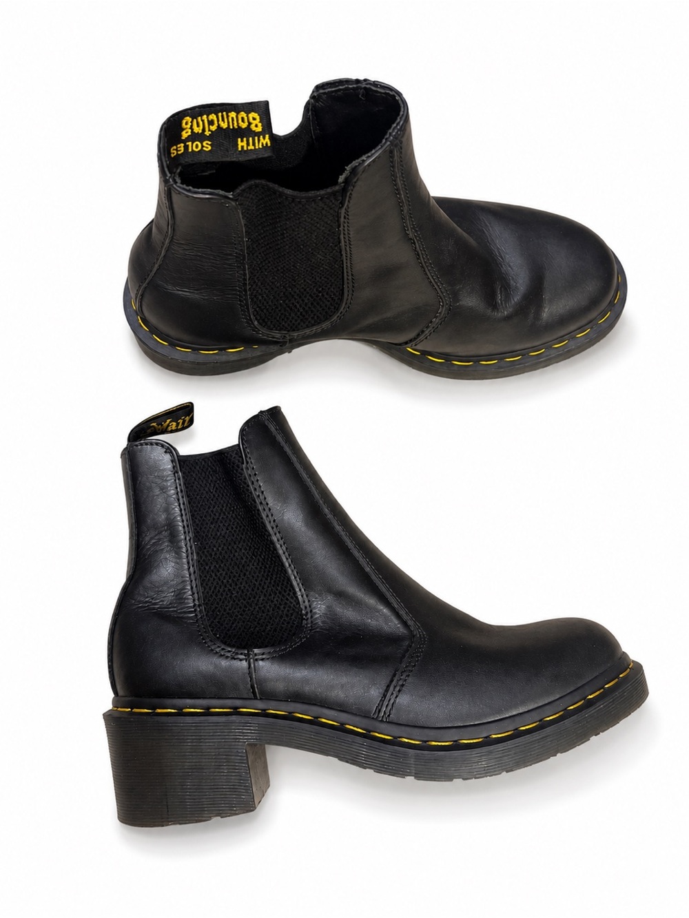 Dr. Martens Black Leather Chelsea Ankle Boots with Yellow Stitching